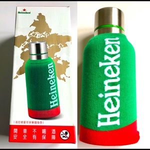 NEW HEINEKEN Stainless Steel Cold Bottle Silver w/ GREEN Wool Sweater